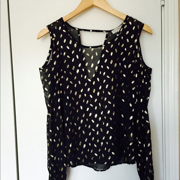 LOVE, FIRE Black Gold Sheer Cold Shoulder Black Blouse Top SMALL Long Sleeve - Picture 4 of 5